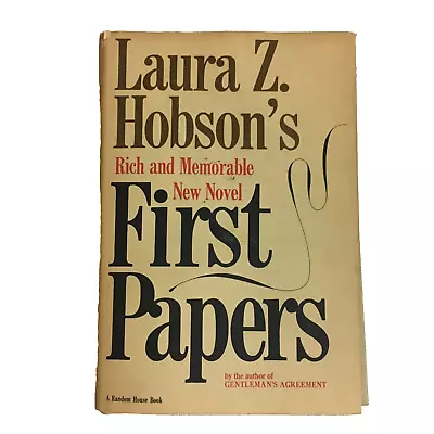 First Papers - Laura Z. Hobson 1964 Hardcover/DJ/Stated 1st Edition • $9.95