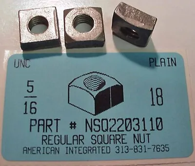 5/16-18 Regular Square Nuts Steel Plain 9/16 Af X 17/64 Th (25) • $11.50