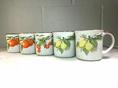 Vintage 70s Lot 5 Otagiri Japan Speckled Stoneware Fruit Orchard Blossom Cup Mug • $34.95