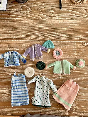 Lot Of 11 Vintage Homemade Barbie Doll Crochet Clothes Jackets Dresses & Hats • $21