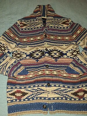 Ae Fisherman Southwestern Aztec Navajo  Shawl Collar Cardigan M Chunky • $28