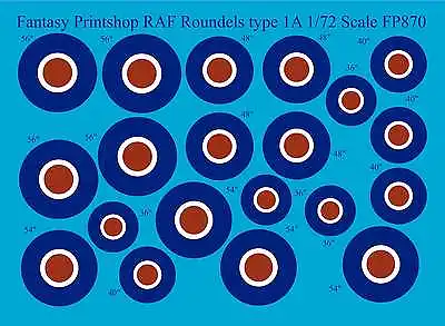 RAF  R.A.F  ROUNDELS Type 1A  1/72  Water Slide Transfers    DECALS     FP870 • £6.95