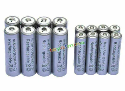 8 AA 3000mAh + 8 AAA 1800mAh 1.2V NI-MH Rechargeable Battery 2A 3A Grey Cell • $18.03