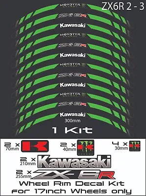 KAWASAKI ZX-6R Ninja  Motorcycle Wheel Rim Stickers Decals Stripes Kit. • £11.99