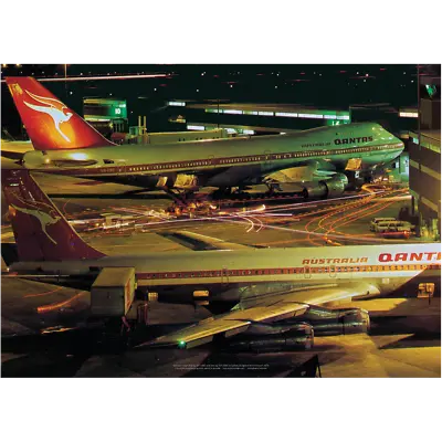Qantas Boeing 747 & 707 Art Print – Night Scene Sydney Airport – 2 Sizes Poster • $32.03