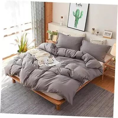 Duvet Cover 3 Piece Set Ultra Soft Double Brushed Microfiber Queen Grey • $23.91