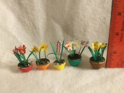 5 Vintage Artisan Made  Dollhouse Miniature Potted Paper Flowers • $24.99