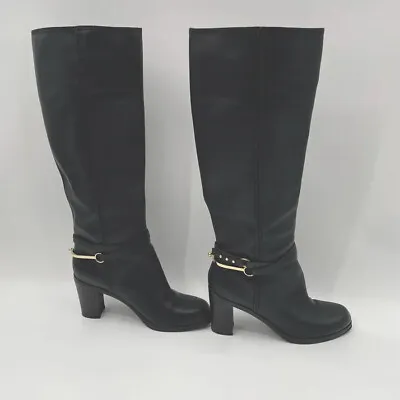 $49.95 • Buy Giuseppe Zanotti Womens Black Leather Gold Heel Spur Pull On Boot  EU 41 US 11