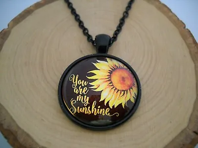 You Are My Sunshine Sunflower Cabochon Glass Pendant With Black Chain Necklace  • $7.95