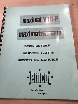 Emco Maximat V10-p  / Mentor Lathe Spare Parts List / Manual • $37.50