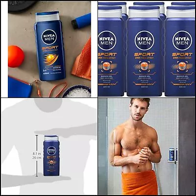 NIVEA MEN Sport Shower Gel Pack Of 6 (6 X 400ml) Refreshing Body Wash With Lime • £11.44