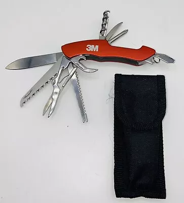 Red Multi Tool Pocket Knife - 11 Tools 3M Commemorative Logo With Cloth Sheath • $24.99