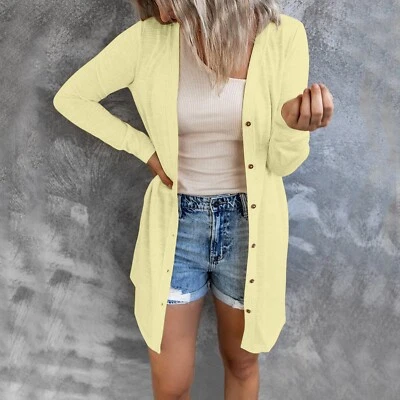 $17.57 • Buy Womens Button Open Front Cardigan Jacket Long Sleeve Lightweight Loose Coat Tops