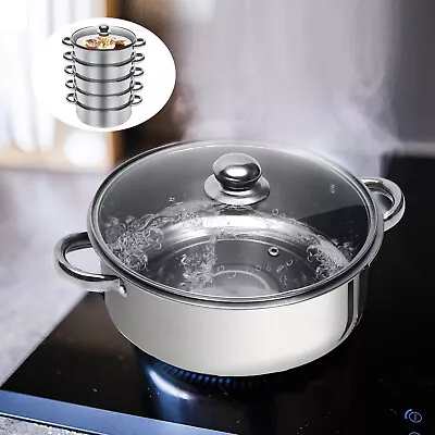 5 Tier Stainless Steel Steamer Cooker Steam Pot Kitchen Food Cooking + Glass Lid • $45