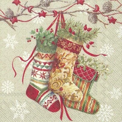 £4.99 • Buy DECORATIVE STOCKINGS Linen Christmas Paper 33 Cm Square 3 Ply Napkins 20 Pac