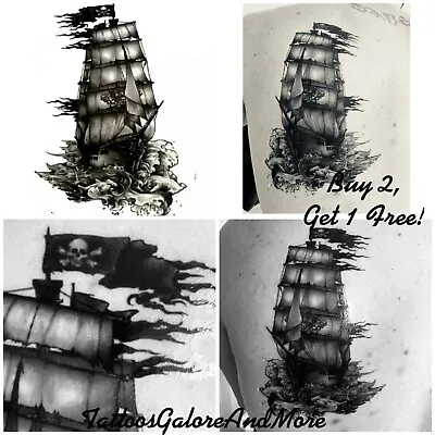 Black Pearl Ship Pirates Of The Caribbean Nautical Sailor Temporary Tattoo • £5.49