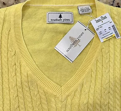 Southern Pines Men’s Yellow  V-Neck Cable Knit Cotton Sweater Vest Size XXL NWT • $15