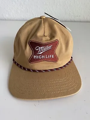 Miller High Life Beer Patch Tan Trucker Snapback Baseball Cap Hat Ribbon Retro • $18