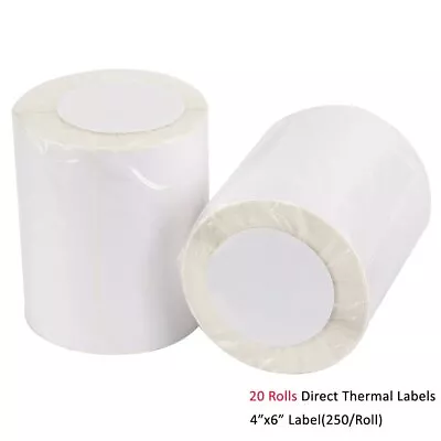 20 Rolls Direct Thermal Labels 4x6 250/Roll For Zebra 2844 ZP-450 ZP-500 ZP-505 • $73.94