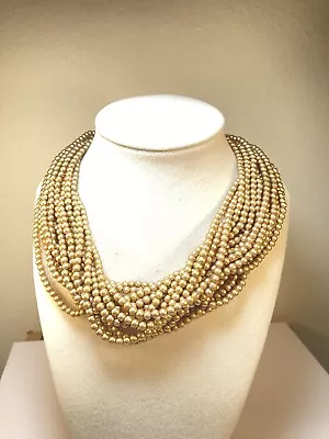 Vtg Signed CAROLEE Torsade Multi 20 Strand Bronze Faux Pearl Choker Necklace 18  • $42.95