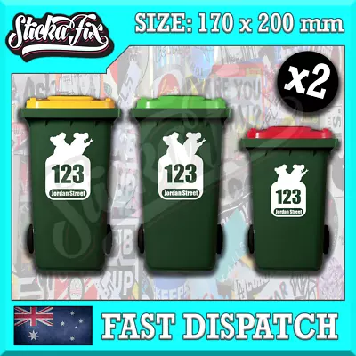 2x Custom Bin Sticker Street Name Number Wheelie Garbage Rubbish Vinyl Decal • $9.90