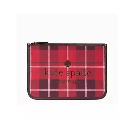 Kate Spade Ella Plaid Large Zip Pouch New • £61.75