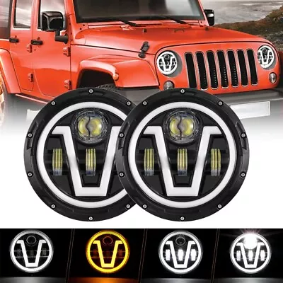 Pair 7  Inch LED Headlights Hi/Low Beam DRL Turn Signal For 1950-1979 VW Beetle • $71.89