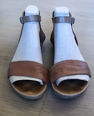 Miz Mooz Alanis Ankle Strap Flat Sandals Size 8.5 Terra Cotta Leather • $29.95