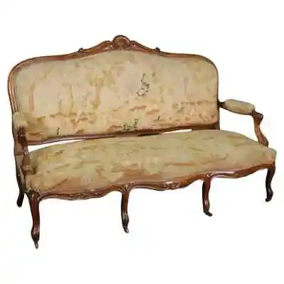 Gorgeous 19th Century French Carved Louis XV Needlepoint Upholstered Settee • $2495