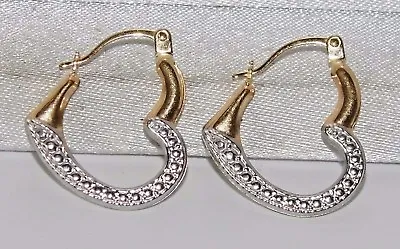 9ct Gold Ladies Heart Hoop Earrings - Solid 9ct Gold - Two Tone • £35.95