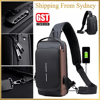 Anti-theft Chest Shoulder Messenger Backpack Men Sling Crossbody Bag USB Port • $21.88