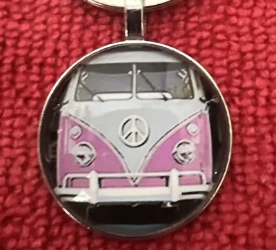 🔥 VW Volkswagen Van Bus Keyring Key Keychain Chain 1” Hippie Metal Enamel PINK • $4.49