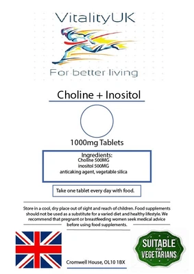 £4.99 • Buy VitalityUK | Choline +Inositol - 1000MG - 30 TABLETS - 1 Month Supply
