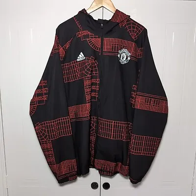 Men's Adidas Manchester United Old Trafford Windbreaker Jacket Black - Size XXL • £54.99
