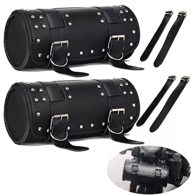 2X 8'' Motorcycle Tool Bag Front Fork Handlebar Saddlebag Leather Storage Pouch • $19.99