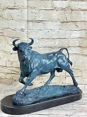 Solid Bronze Sculpture Of A Bull Marble Base Hot Cast Figurine Home Decoration • $239.50