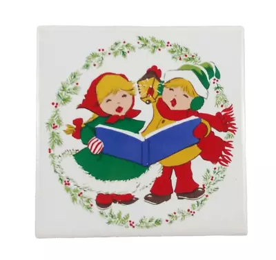 Vintage Jasco Ceramic Tile Trivet Christmas Carolers Decor 1981 Taiwan Footed • $5.99