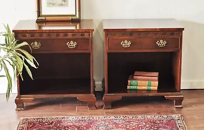 PAIR Baker Furniture Mahogany Nightstands-Chippendale 1 Drawer Baker End Tables • $629