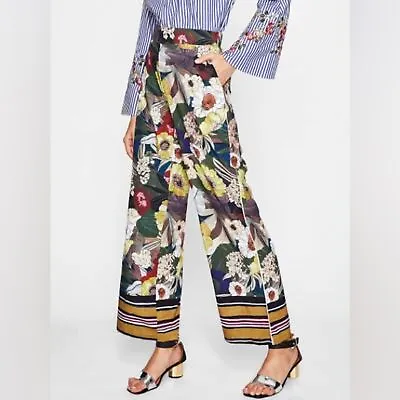NWT! Zara Basic Pants Floral Wide Leg Pants SIZE XS • $32