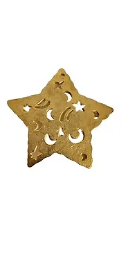 VINTAGE Large Star Brooch Crescent Moon & Stars Cutout Goldtone • $18