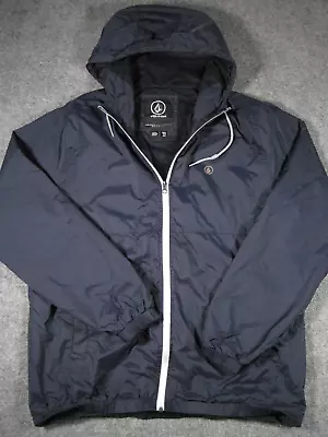 Volcom Jacket Mens Extra Large Blue Windbreaker Hooded Full Zip Water Resistant • $24.99