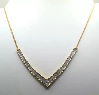 Signed 925 SUN Pave Diamond V-Shaped Necklace 16.5  Long • $150