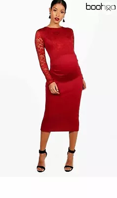 BNWT Boohoo Maternity Dress Red Lace Sleeve Size  U.K. 16 • £9.99