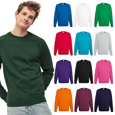 Mens Plain Sweatshirt Raglan Sleeves Lightweight Jumper Top Fruit Of The Loom UK • £11.50