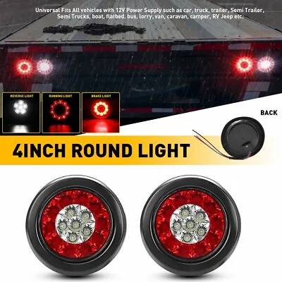 2X 4inch Round Red White 16-LED Truck Trailer Brake Stop Turn Signal Tail Lights • $18.99