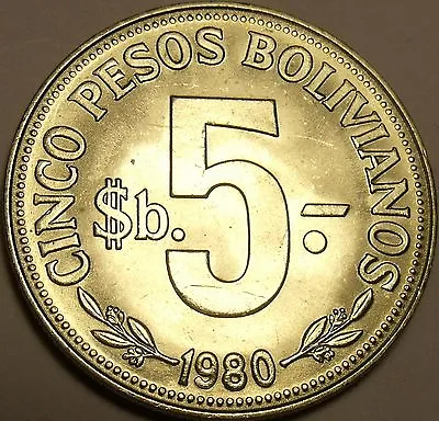 Huge Gem Unc Bolivia 1980 5 Peso Bolivanos~Last Year~Metal Rotation~Free Ship • $7.79