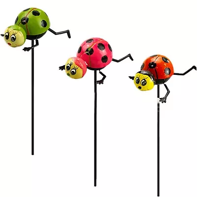 Metal Garden Stake Wobbly Ladybird Outdoor Flower Pot Lawn Patio Decor Ornament • £7.71