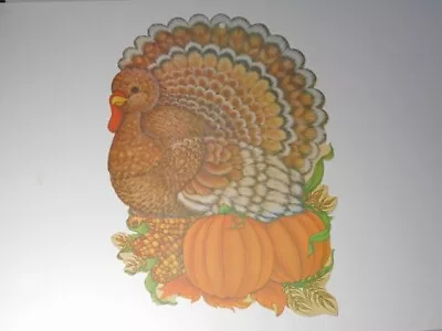 Vintage Thanksgiving Turkey Die Cut 17.25  2-Sided Peck Inc. 1983 Laminated Nice • $14.99