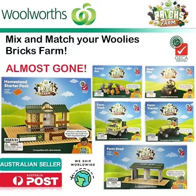 $75 • Buy Woolworths Bricks Farm | CHOOSE Animal Set, Tractor, Quad Bike, Truck, Packs