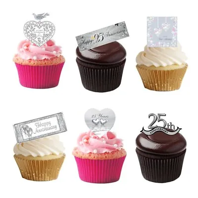 21 Stand Up 25th Silver Wedding Anniversary Edible Wafer Paper Cupcake Toppers • £2.49